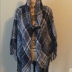 Blue plaid Toggle Shawl